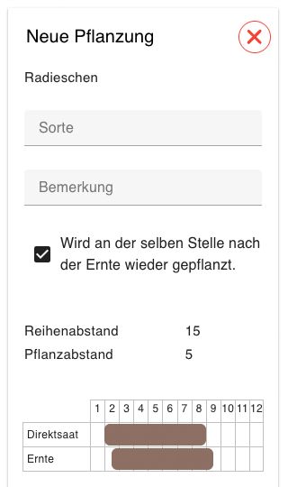 Erstellen einer neuen Pflanzung.